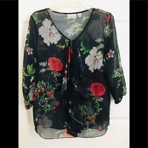 Sweet Pea New York & Co Sheer Black Floral Blouse